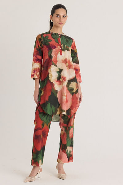 Multicolour floral printed short kurta set