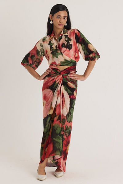 Multicolour floral printed skirt set