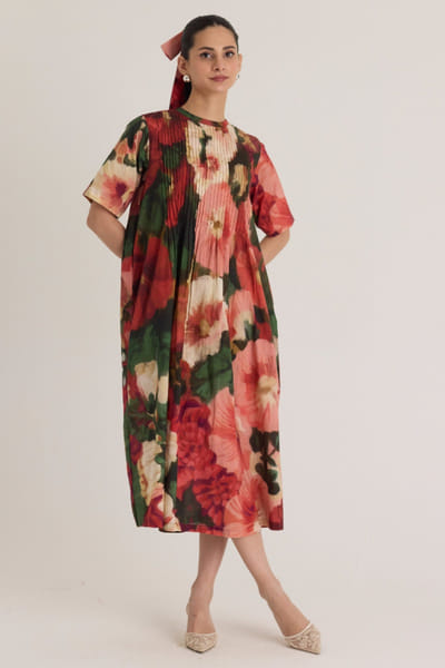 Yam India Multicolour floral printed pintuck dress YAMJUL25D230818