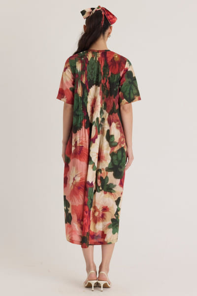 Yam India Multicolour floral printed pintuck dress YAMJUL25D230818