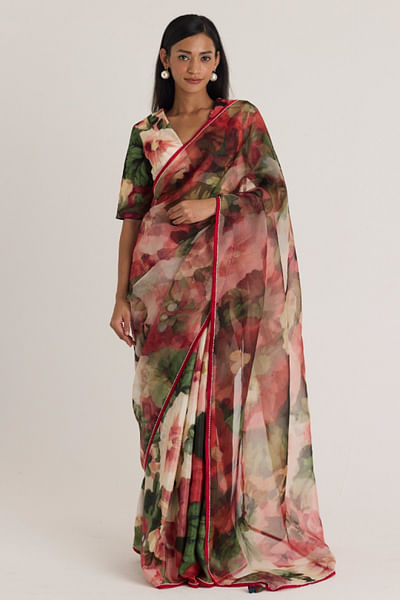 Multicolour floral printed sari