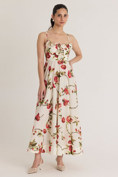 White floral printed frill dress