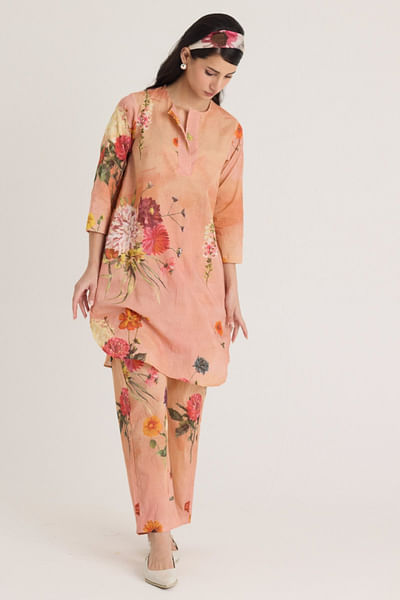 Peach floral printed kurta set