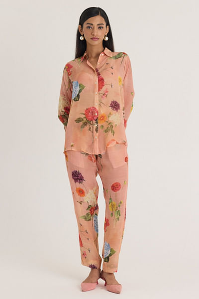 Peach floral printed co-ords