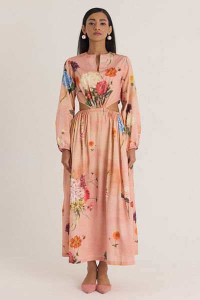 Peach floral printed dress