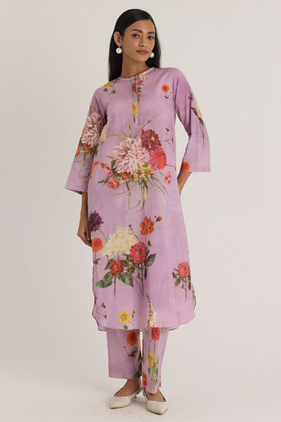 Lilac floral printed kurta set