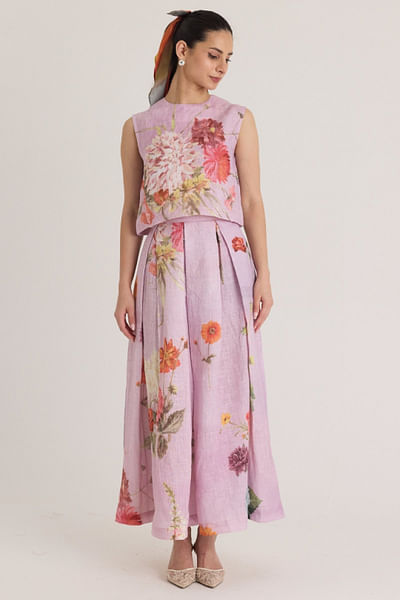 Lilac floral printed skirt set