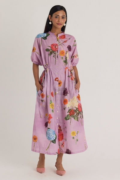 Lilac floral printed cotton dress