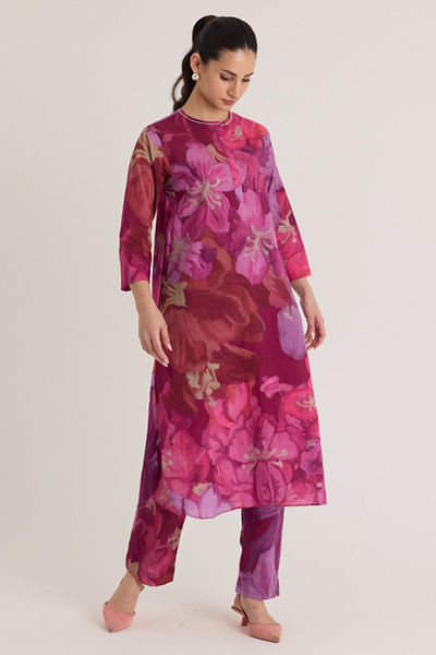 Violet floral printed kurta set