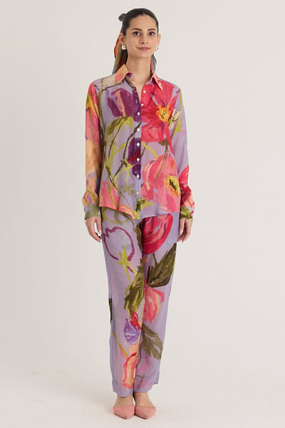 Purple floral printed co-ords