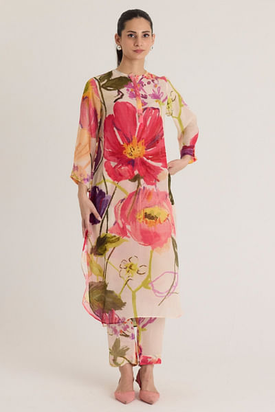 White floral print kurta set