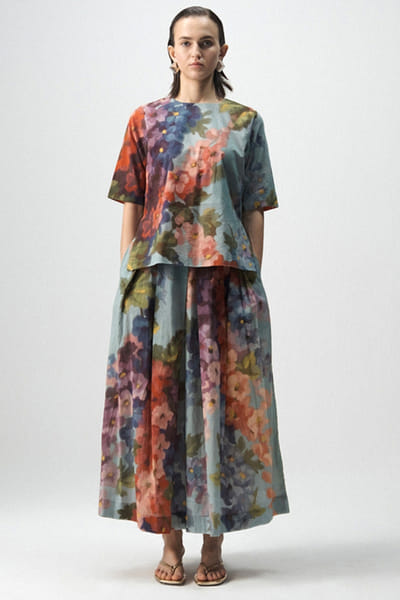 Multicolour floral printed skirt set