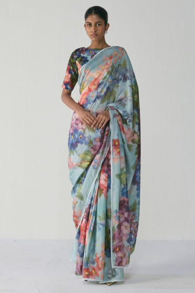 Multicolour floral printed sari