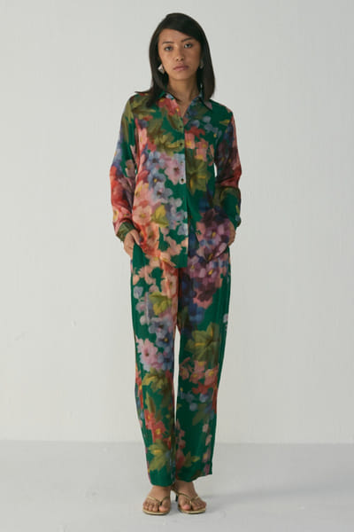 Green floral printed co-ord set