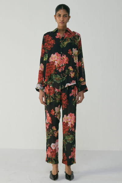 Black floral printed co-ord set