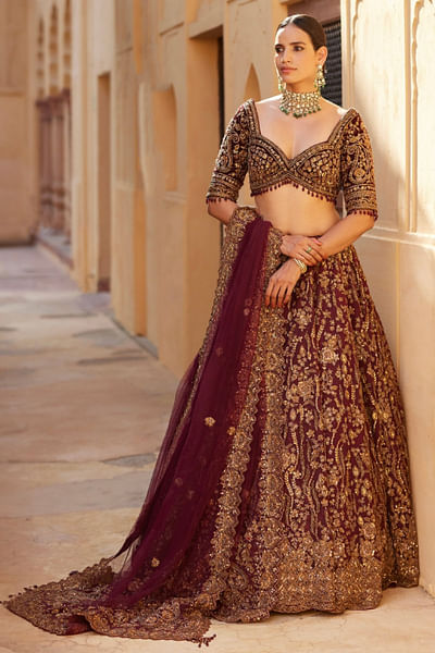 Maroon dori embroidered lehenga set