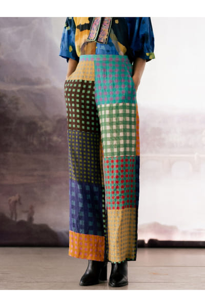 Multicolour check printed pants