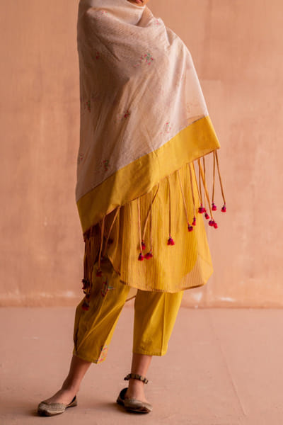 Yellow handblock printed scarf