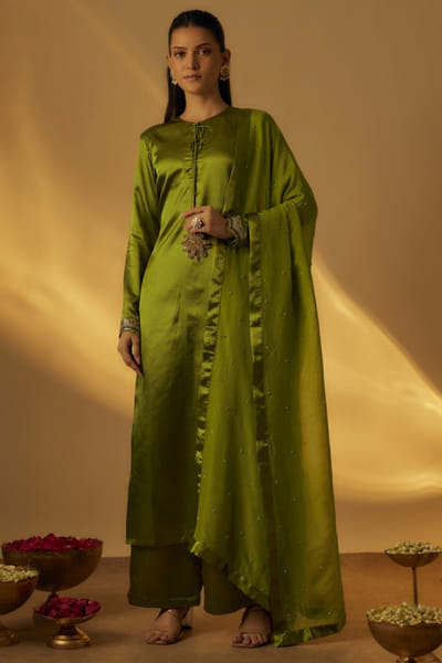 Mehendi green sequin embroidered kurta set