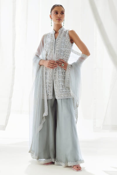 Suhino Grey embroidered sharara set SUHJUN25D229883