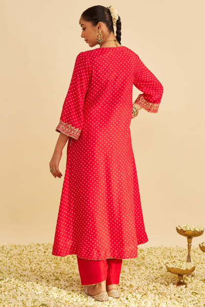 Sheetal Batra Red bandhej long choga set SHEJAN26D136672