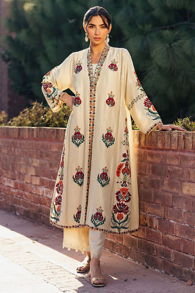 Aneeka Ruknuddin Ivory embroidered front-open jacket set ANEEJUL26D249810