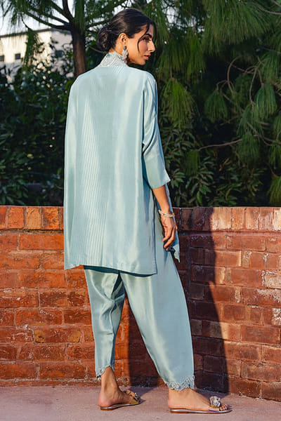 Aneeka Ruknuddin Minty blue embroidered co-ord set ANEEJUL26D249811