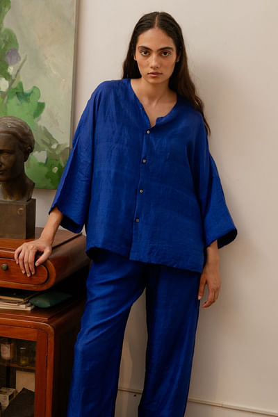 Ink blue silk shirt