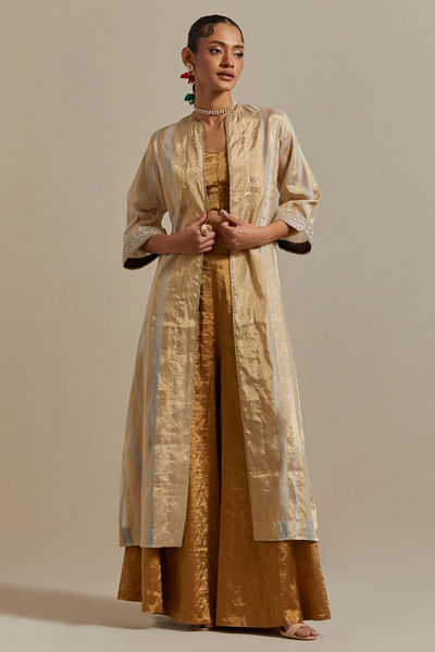 Gold and ivory embroidered jacket palazzo set