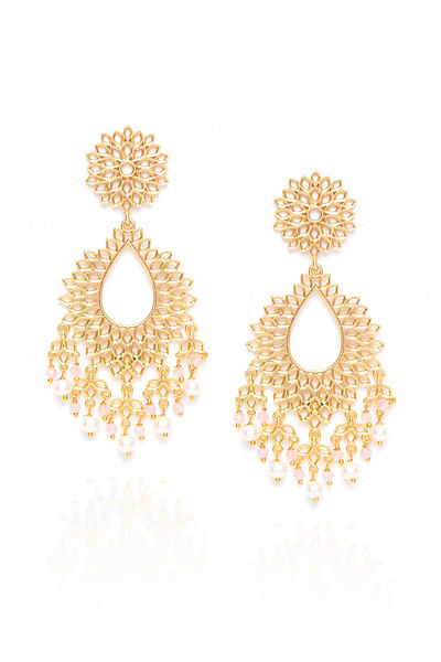 Gold plated floral jali earrings