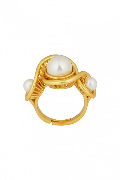 Gold plated pearl mid finger ring