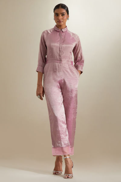 Light pink zari embroidered jumpsuit