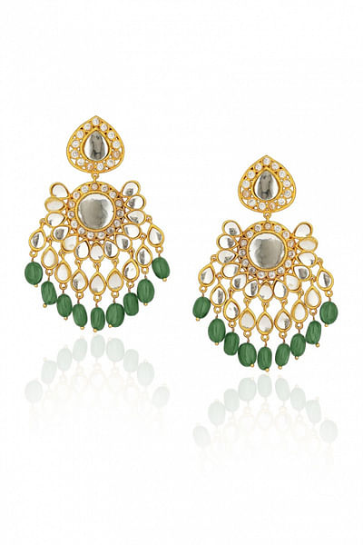 Green polki and quartz earrings