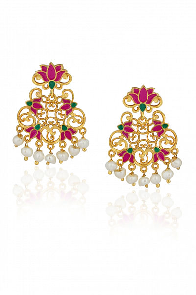 Gold plated filigree lotus earrings