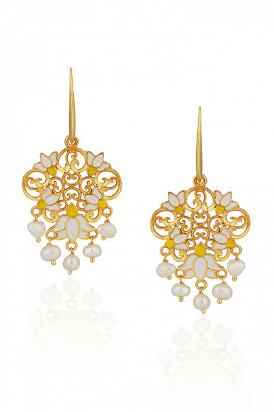 Gold plated lotus drop earrings