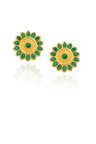 Green stone floral earrings