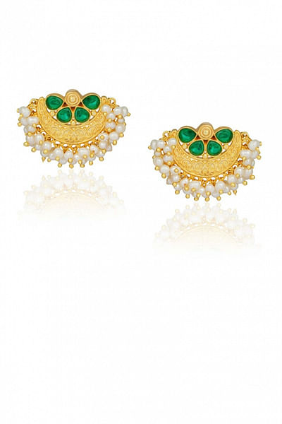 Green stone embellished earrings