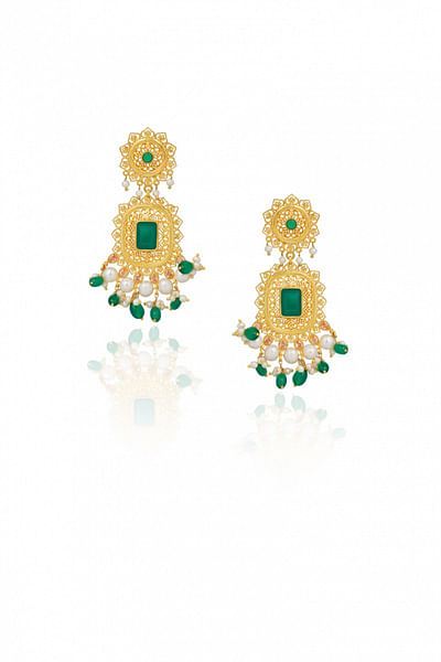 Green cz stone accented earrings