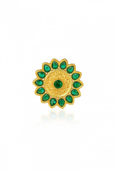 Green cz floral ring