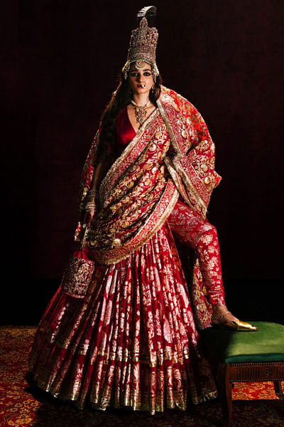 Red embroidered lehenga set