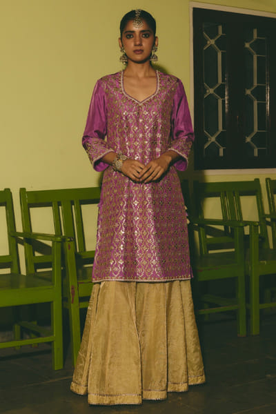 Rashika Mittal Purple gota embroidered kurta sharara set RASHJUN26D146563