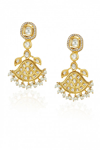 Gold and white kundan earrings