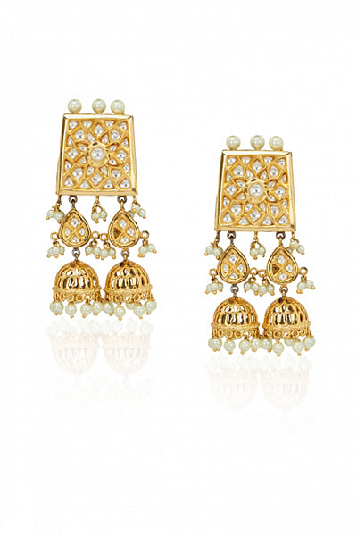 Gold and green kundan earrings