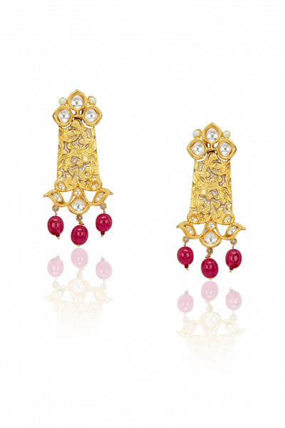 Kundan and ruby dangler earrings