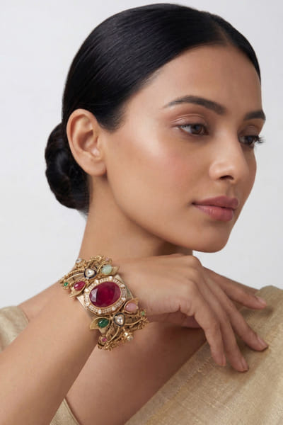 Zevar By Geeta Multicolour kundan polki embellished cuff ZEVAJUN26D146016