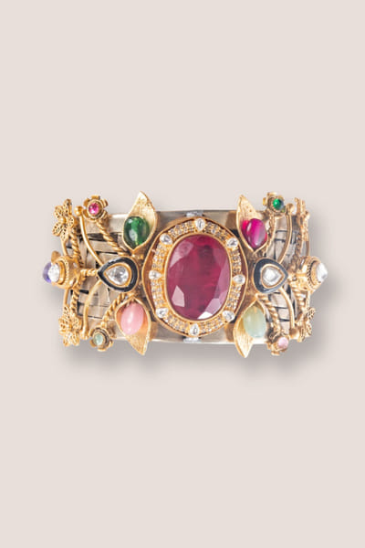 Zevar By Geeta Multicolour kundan polki embellished cuff ZEVAJUN26D146016
