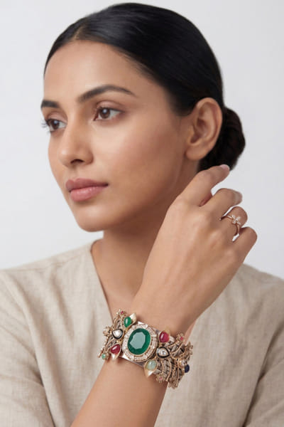 Zevar By Geeta Multicolour kundan polki cuff ZEVAJUN26D146039