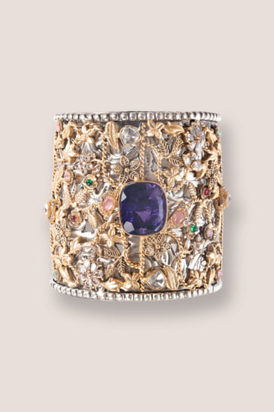 Zevar By Geeta Purple kundan polki embellished cuff ZEVAJUN26D246400
