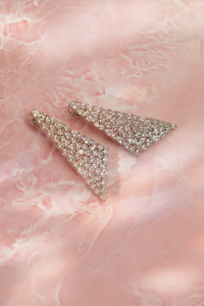 Zevar By Geeta White triangle American diamond danglers ZEVSEP24D304