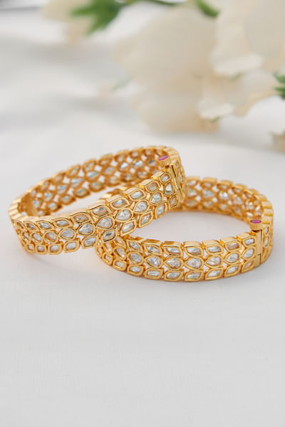 Gold embellished kundan polki bangles